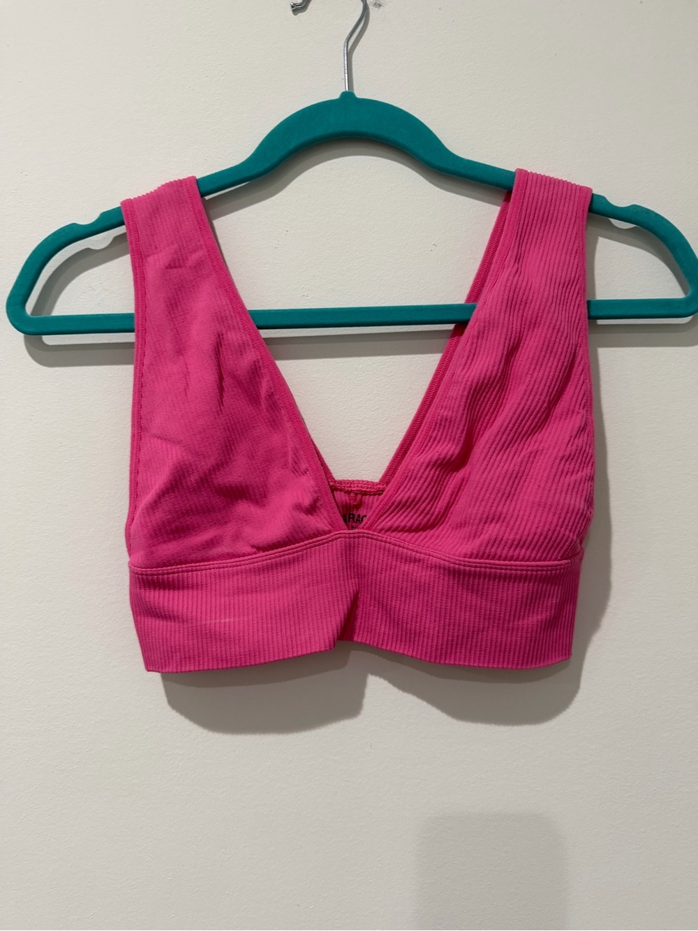 Garage Ribbed V-Neck Sports Bralette Top - Hot Pink